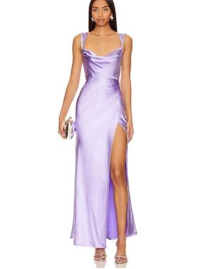 BNWT Runaway The Label Havana Maxi Dress Lilac Satin Slit (Revolve)
